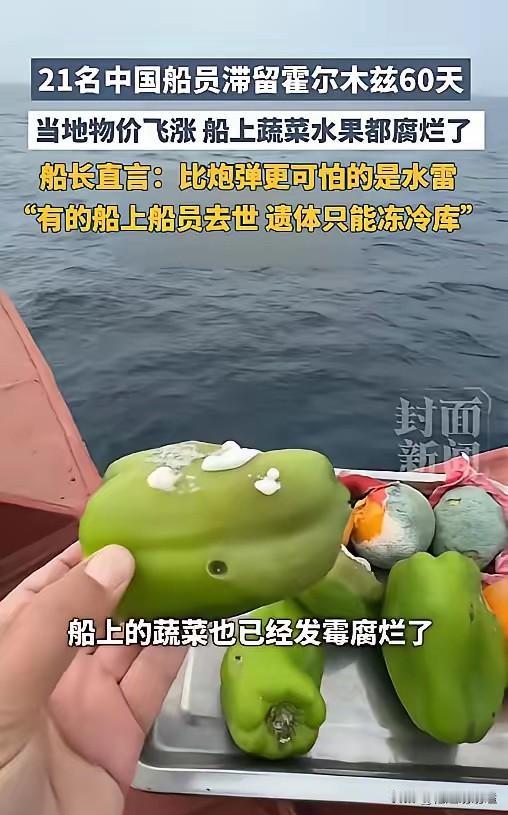 4月29日报道，21名中国船员滞留霍尔木兹60天，蔬菜水果全烂光，船长直言：比炮