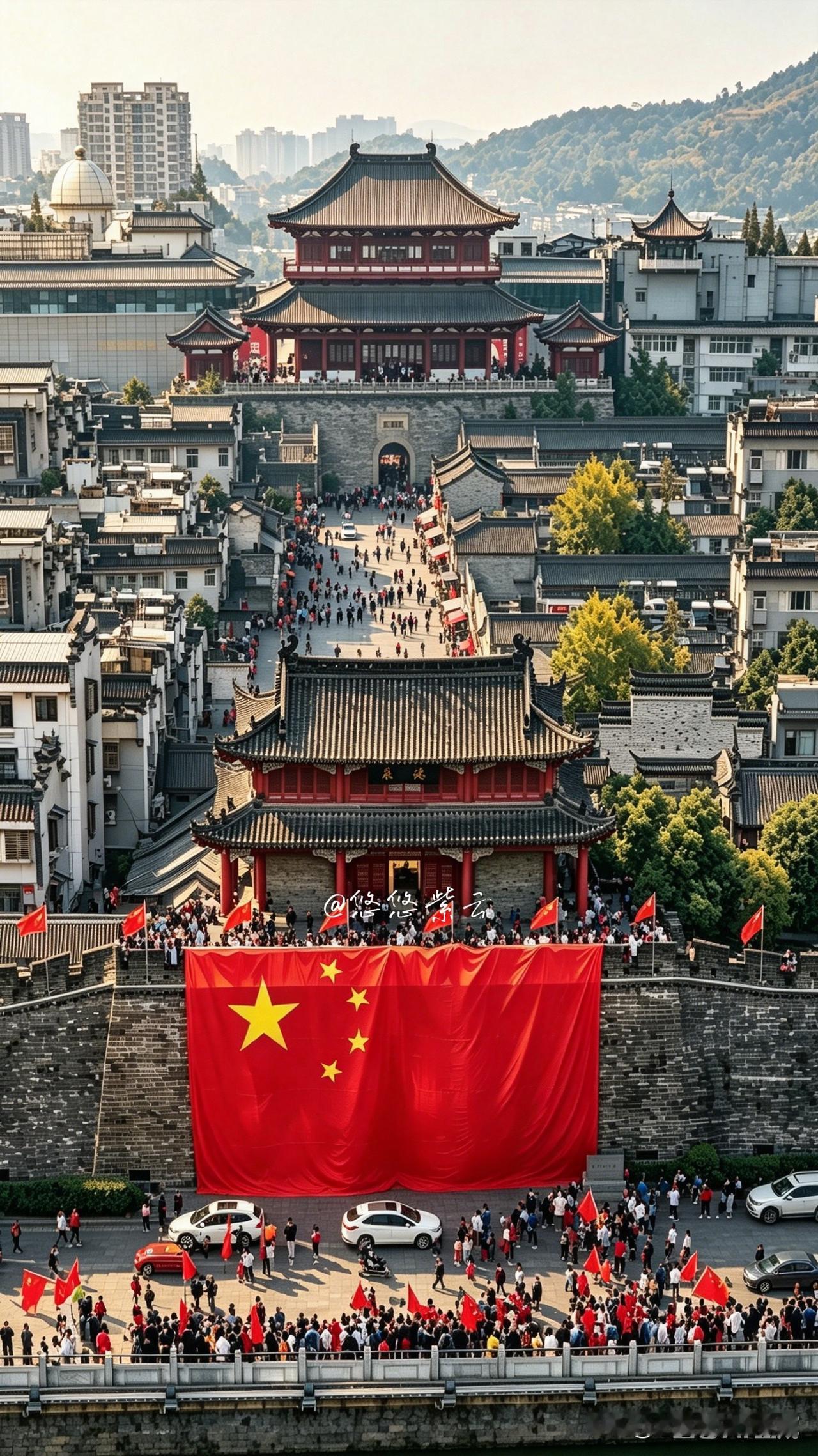 巨幅国旗是襄阳献给祖国深情告白！金秋九月，红动古城。9月29日，巨幅五星红旗