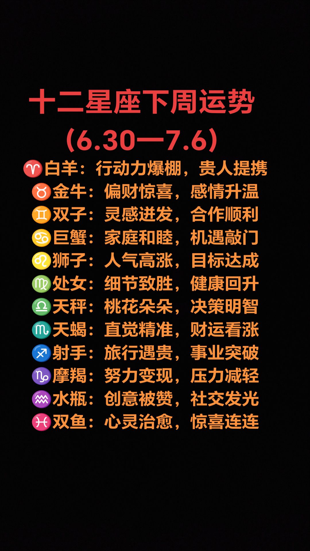 十二星座下周运势，都来看看