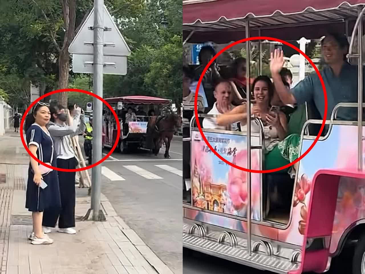 真的笑不活了！天津开达沃斯论坛，不少外国友人来天津游玩，我家孩子在五大道