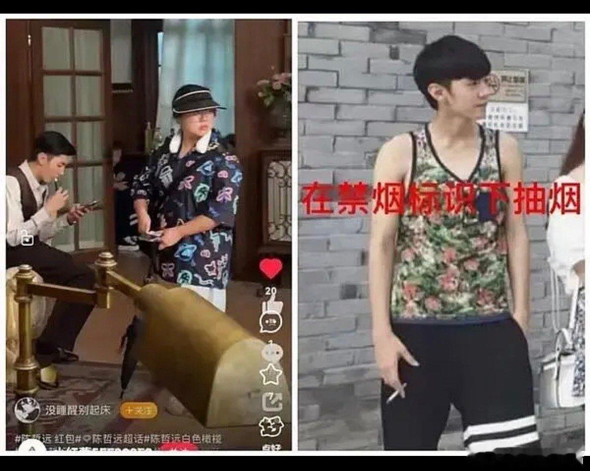 陈哲远在禁烟标识下吸烟，有点嘲讽了