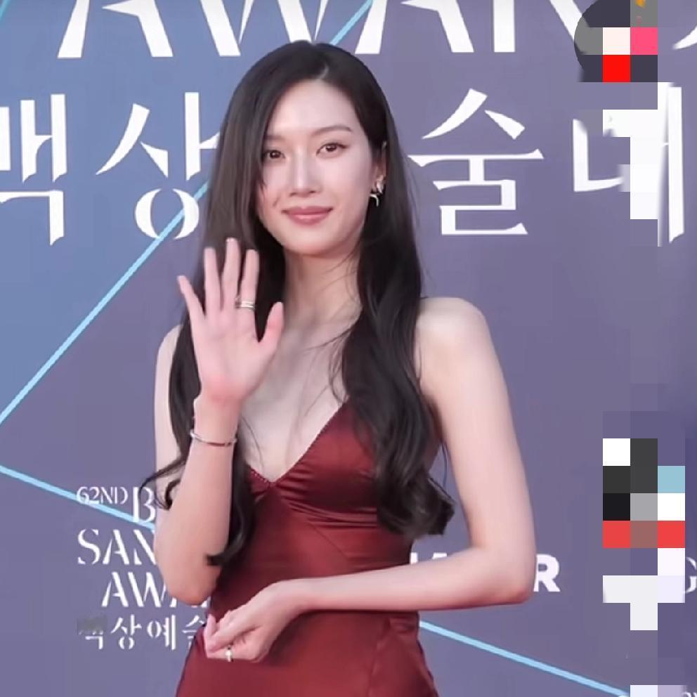 这次韩国百想艺术大奖上，文佳瑛的战袍在所有女艺人里是最吸睛的，酒红色高开叉丝