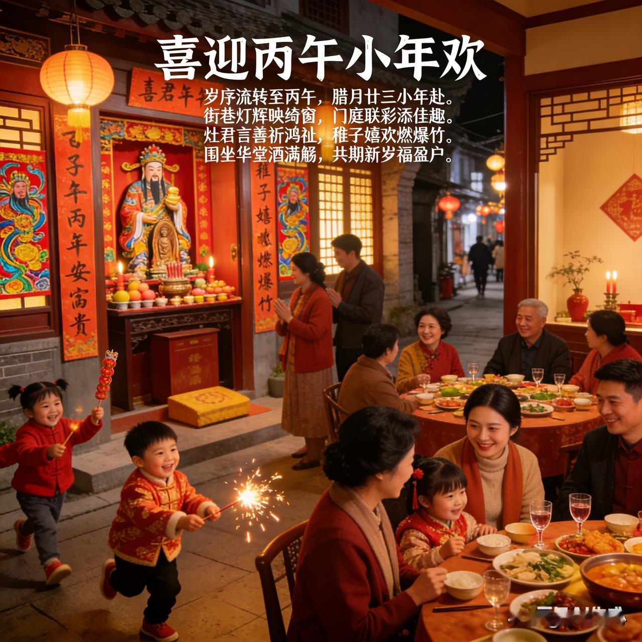 《喜迎丙午小年欢》乐韵诗心原创诗词:岁序流转至丙午，腊月廿三小年赴。街巷灯