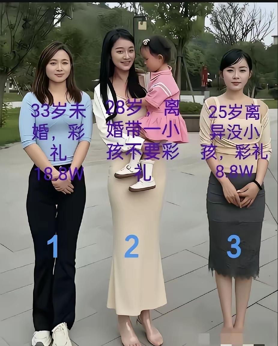 你说2号是不要彩礼，但带个小孩，我不想进门就当爹。1号未婚还行，年龄大点，想生个