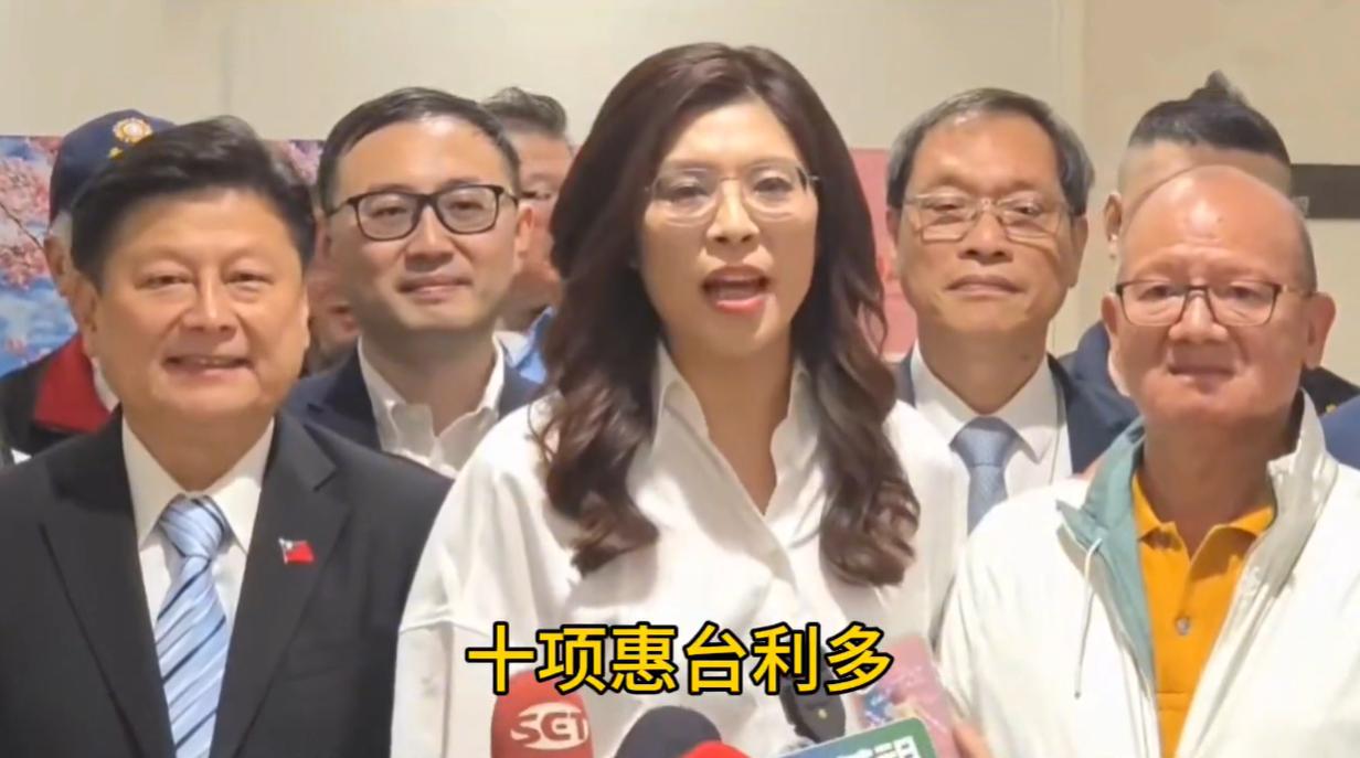 郑丽文在桃园机场接受媒体记者采访，提到十项惠台利多自信满满！4月12日下午抵达桃