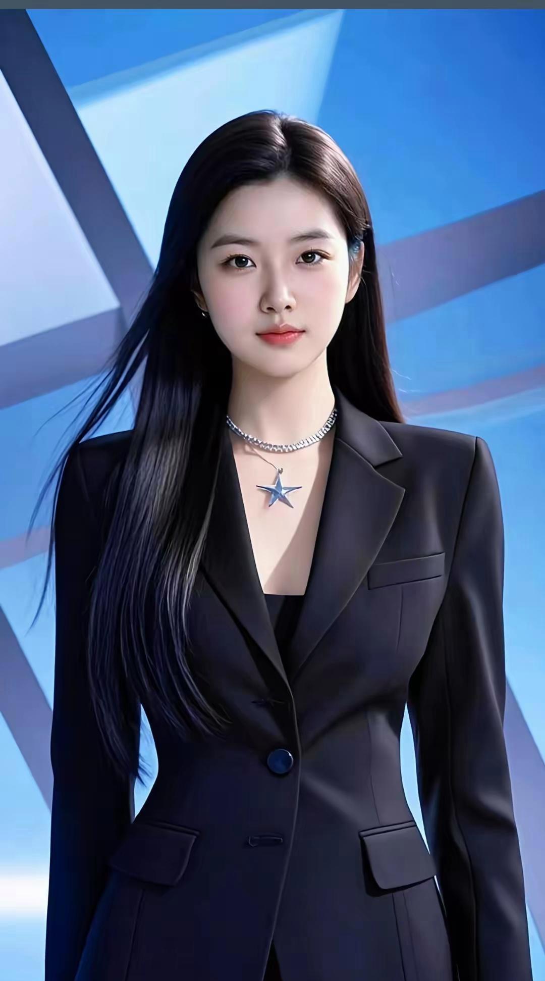 优雅职场风，黑色西装搭配闪亮项链，尽显女性魅力！