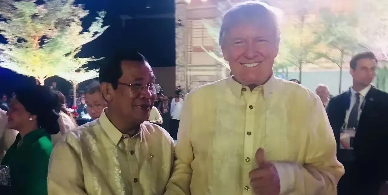 泰柬达成停火协议，洪森在推特上发他与特朗普会面的照片，他想透露的信息如下:1、感