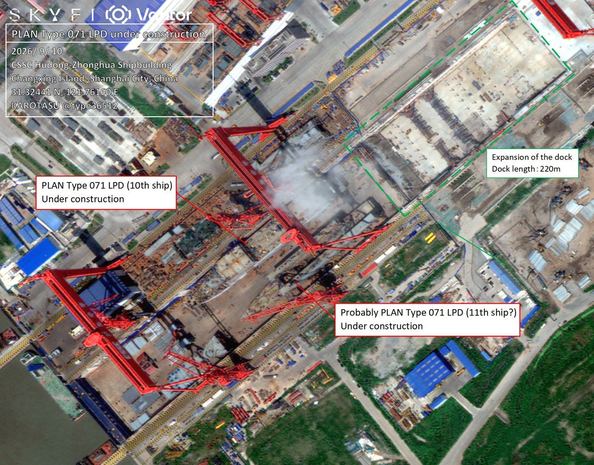 东部某厂的2号船坞内07110号舰和11号舰在建[墨镜]这两艘071按之前的建造