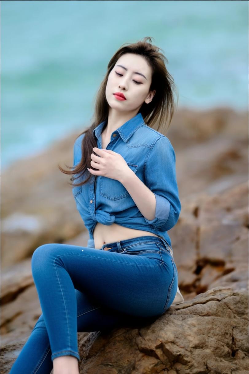 碧海潮生处，佳人倚石坐。