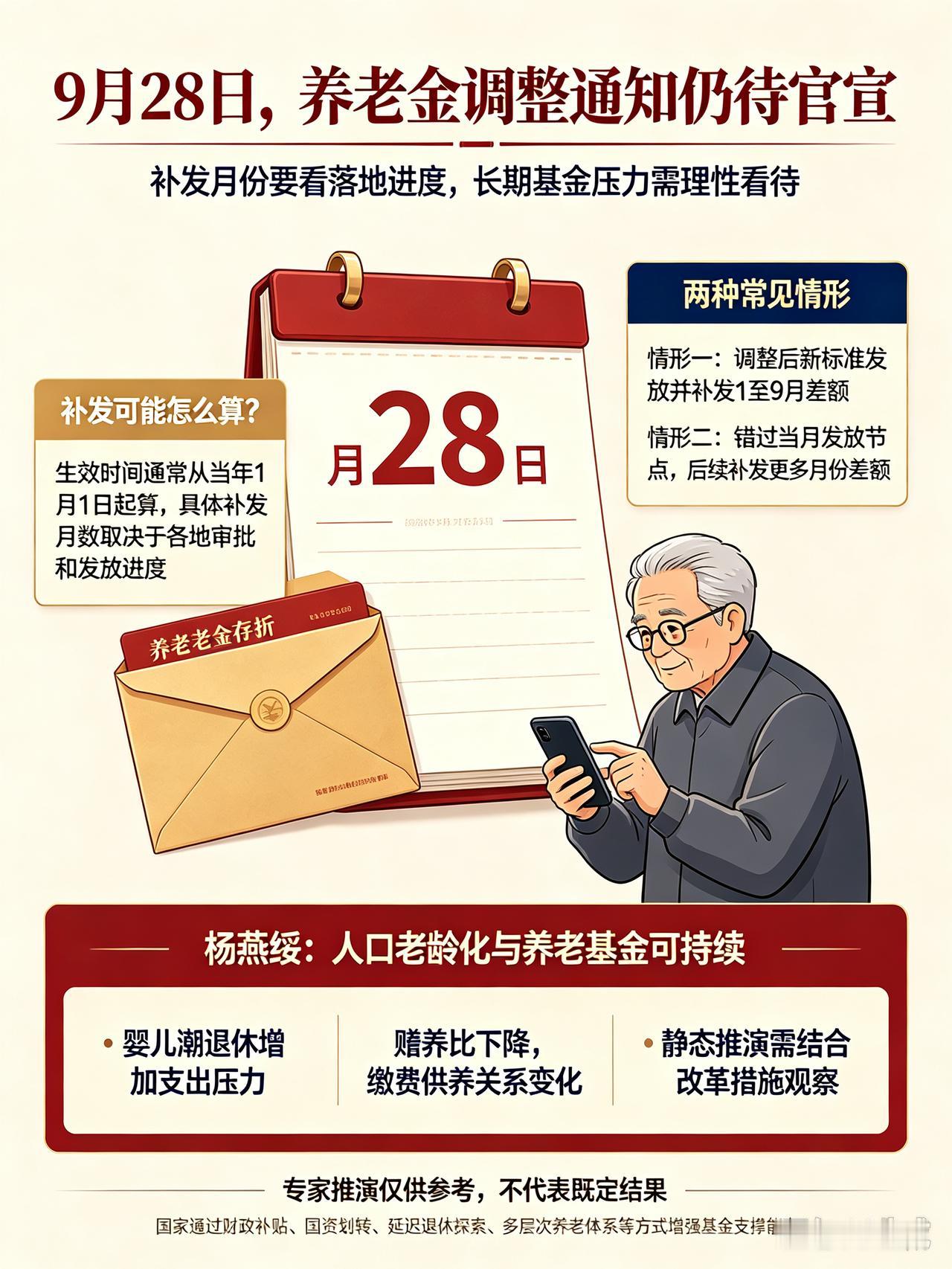 9月28日，人社部与财政部正式公布关于2026年调整退休人员基本养老金的通知文件