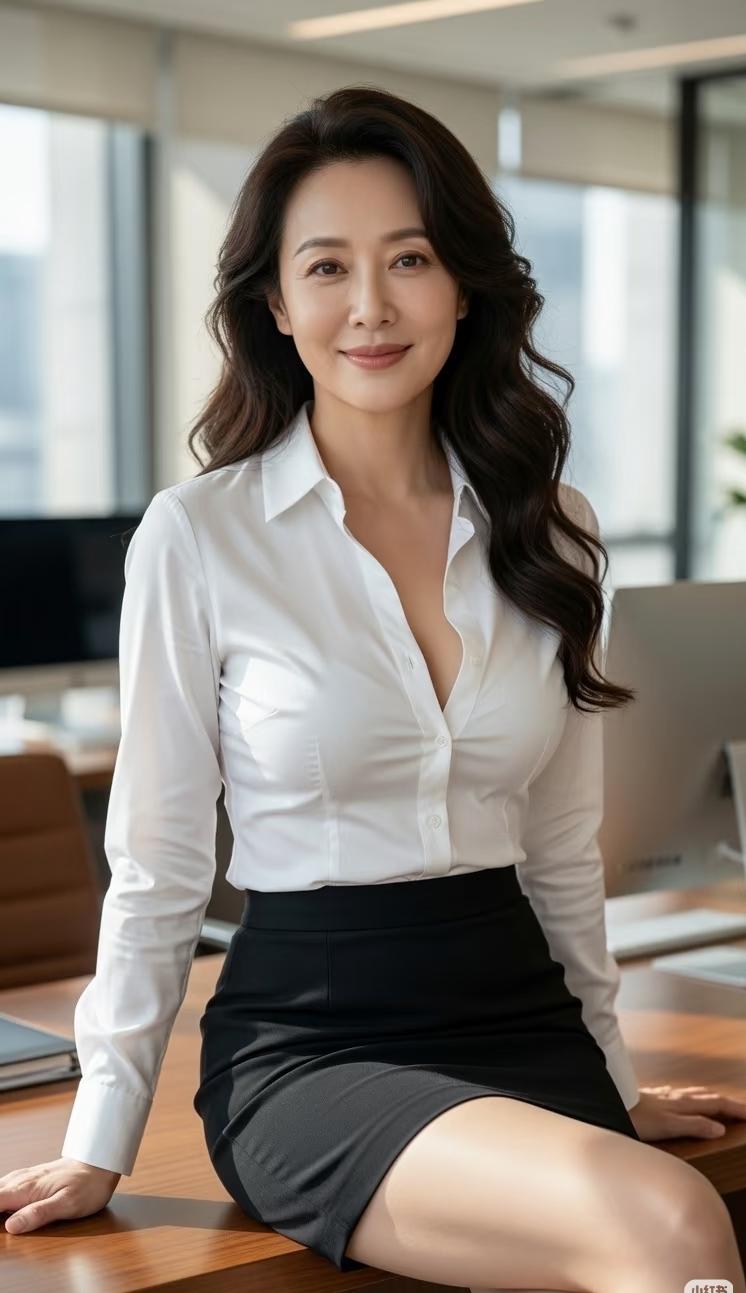 职场女性魅力，自信满满，白衬衫黑短裙，优雅动人！
