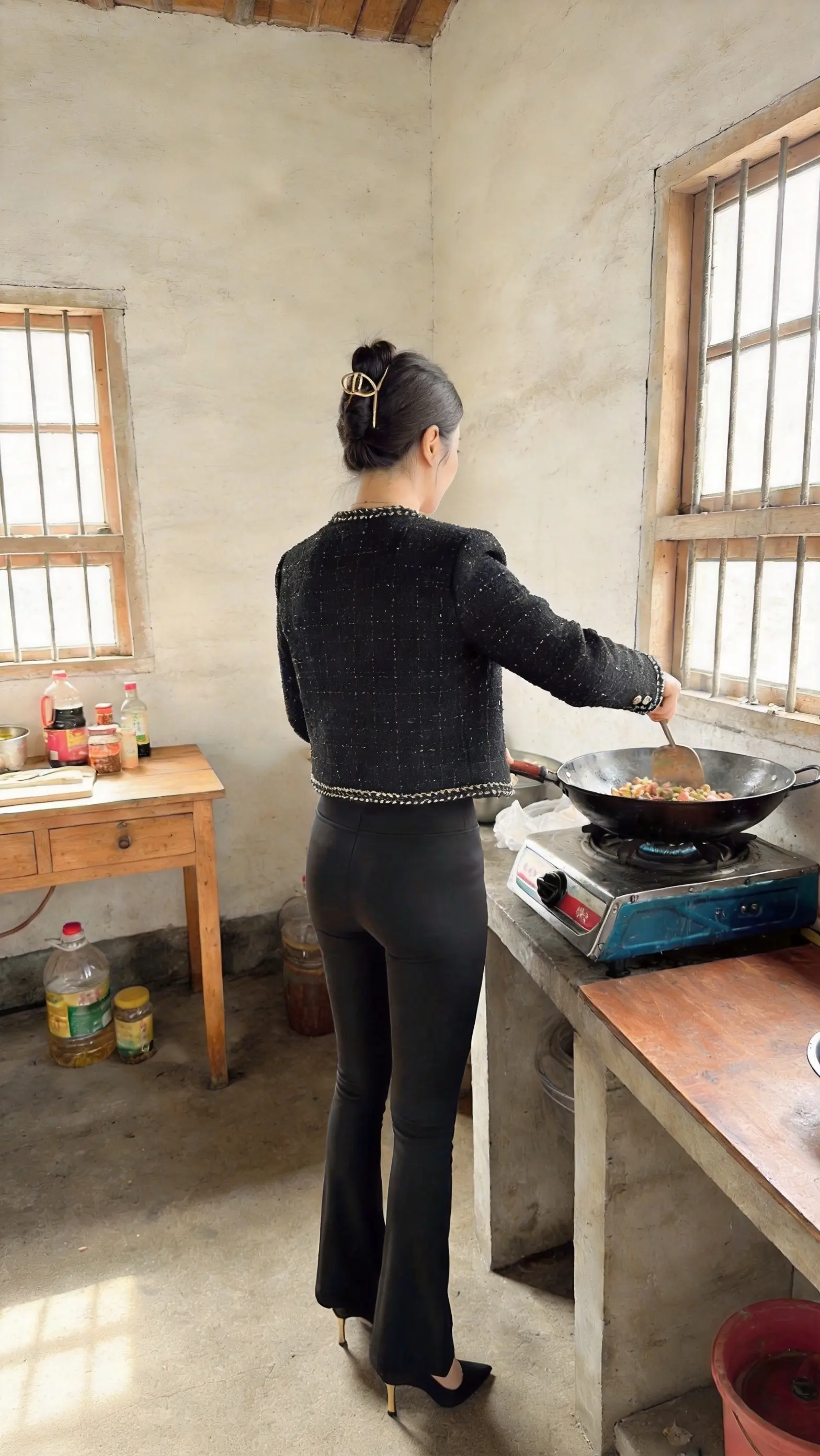 农村烟火气美食 厨房里做饭的女人 来自乡村土灶的烟火气 农村人的生活烟...