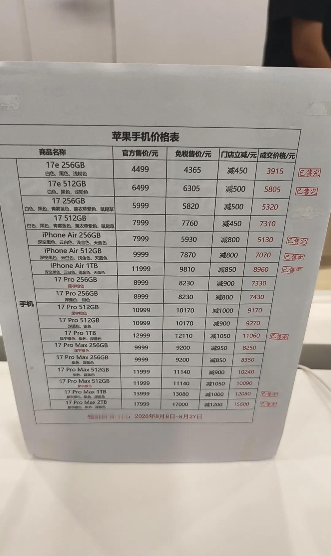 刚路过海口机场的苹果店，这价目表直接看愣了——免税降价就算了，热门款居然卖空大半
