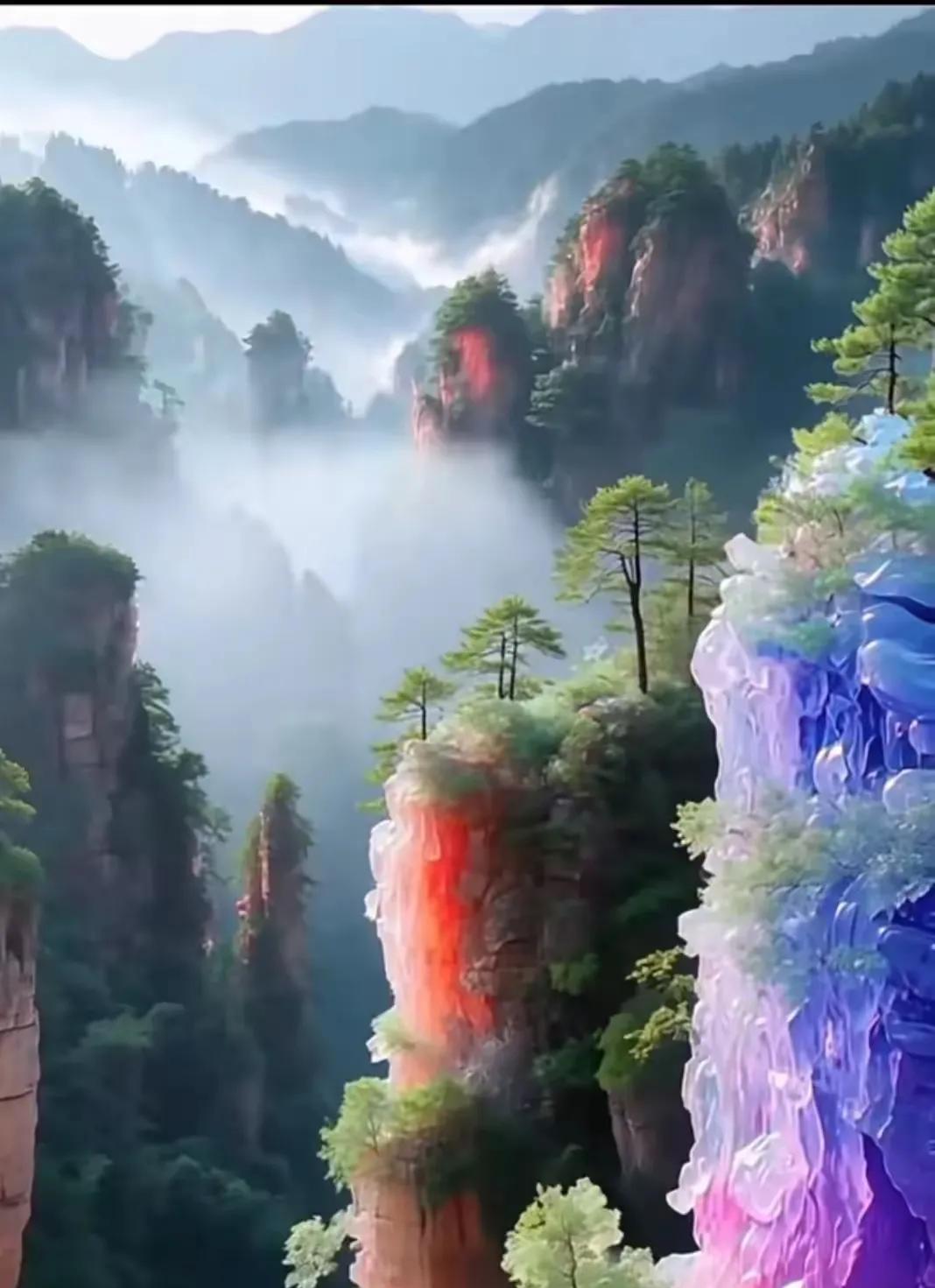 五绝·梦幻仙山文/方立新梦幻仙山美，风光霁月佳。群峰笼罩雾，树叶绿悬崖