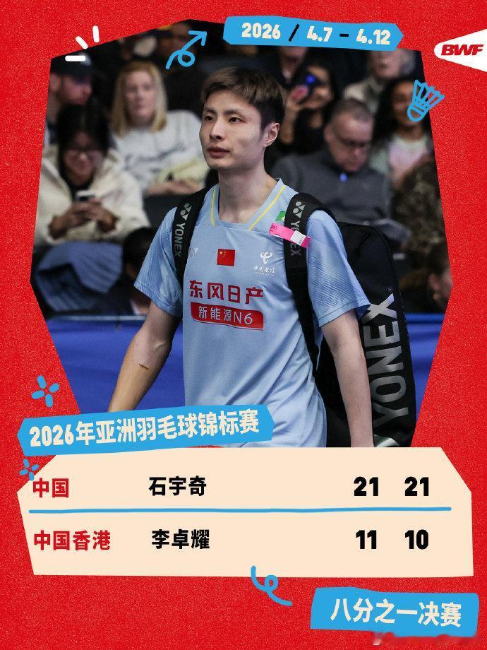 太稳了！石宇奇37分钟横扫晋级，国羽一哥这次真要冲冠石宇奇进亚锦赛8强石宇
