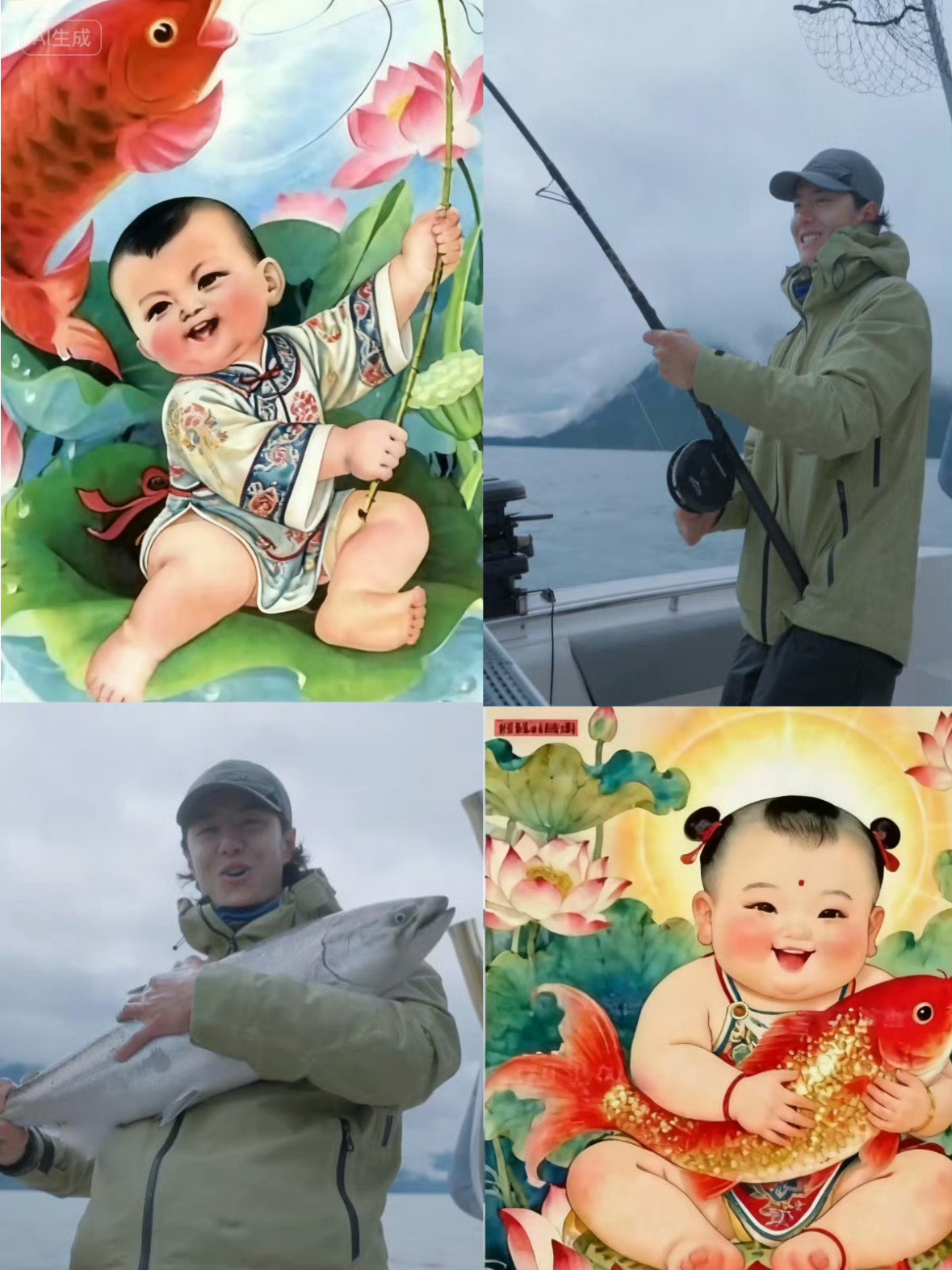 王一博真是个喜庆的娃，好一个年画娃娃看探索新境2，接年年有余啊抓到🦐了哈哈哈哈