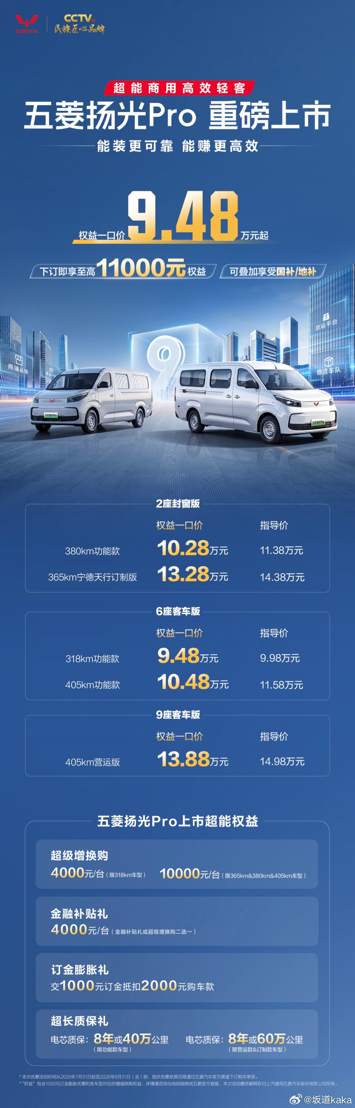9.48万起步，318km续航起步，全平地台，五菱扬光pro这个价格太...