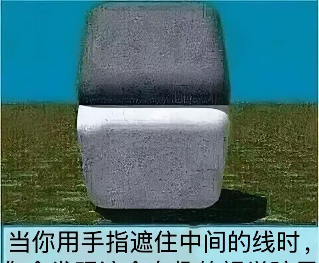 当你用手指遮住中间的线时，你会发现一个有趣的视觉骗局。这种视觉错觉称为“同时对