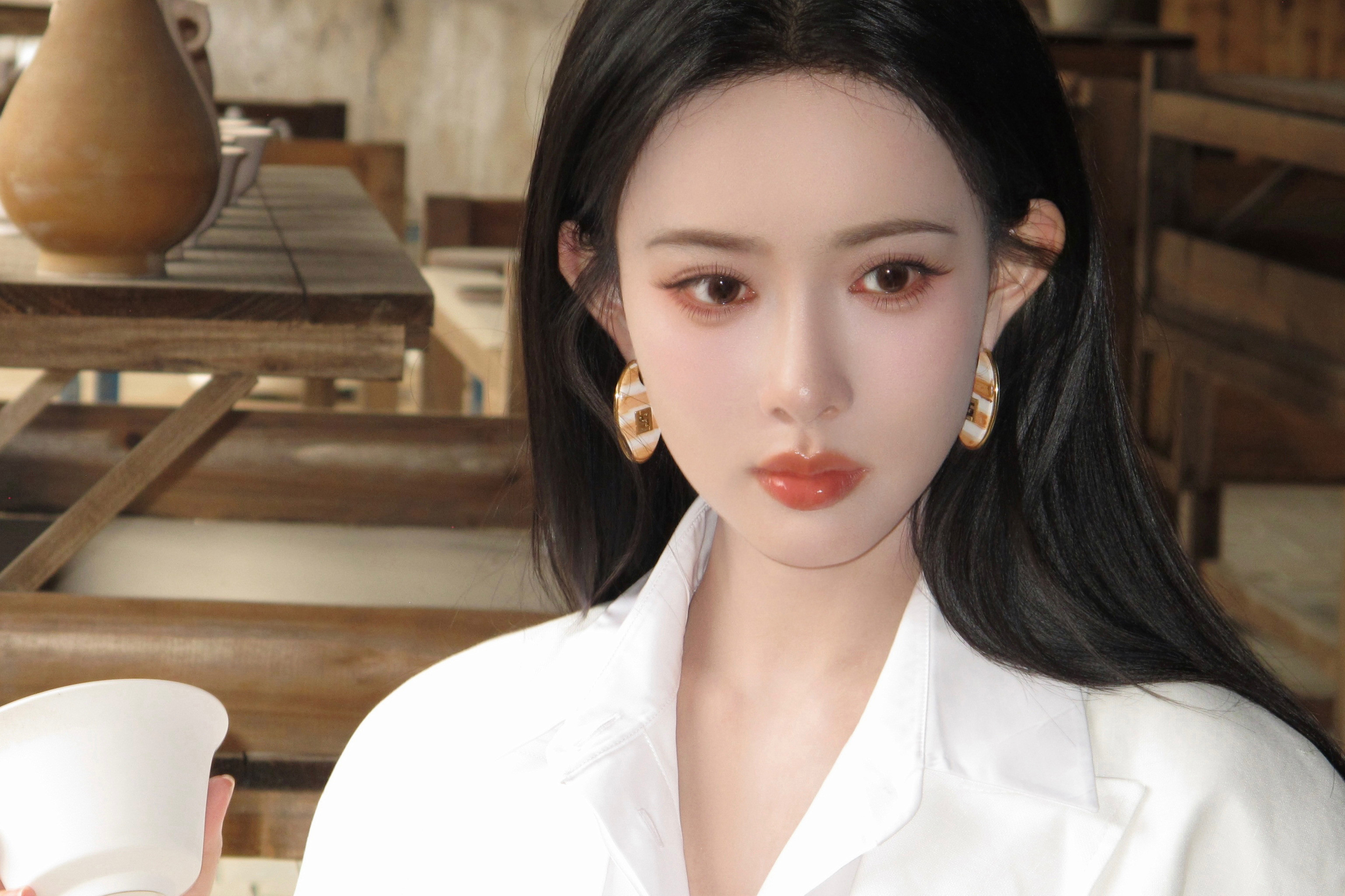 孟子义风掠过发梢，杯底漾着清欢。白衫映着古意，一转身，便是江南里最温柔的惊鸿一