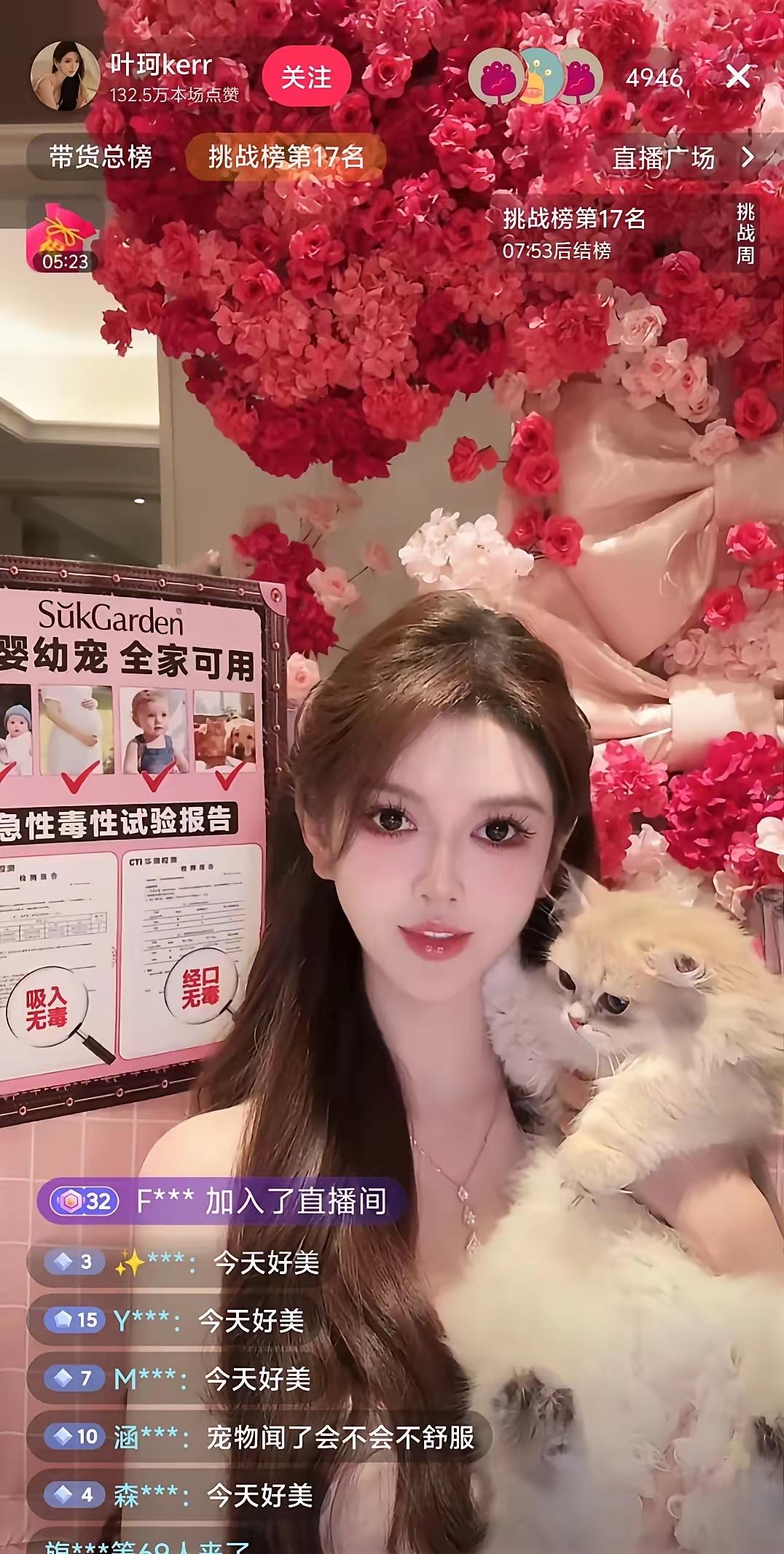 叶珂又整容了吗？今日直播，她抱着小猫直播。怎么又变样了！说不上来的精致感。​​