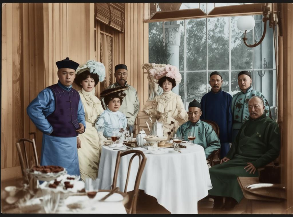 这张拍摄于1902年四五月间的照片，定格了贝子载振途经巴黎时，在大清驻法公使馆与