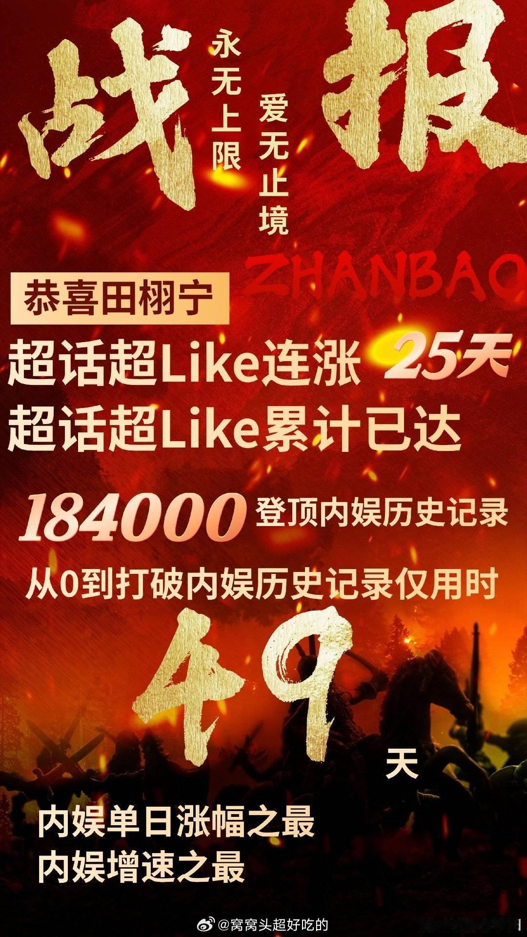 田栩宁超话超like破184000！创记录了！🔥超话阅读量破100亿！🔥柠