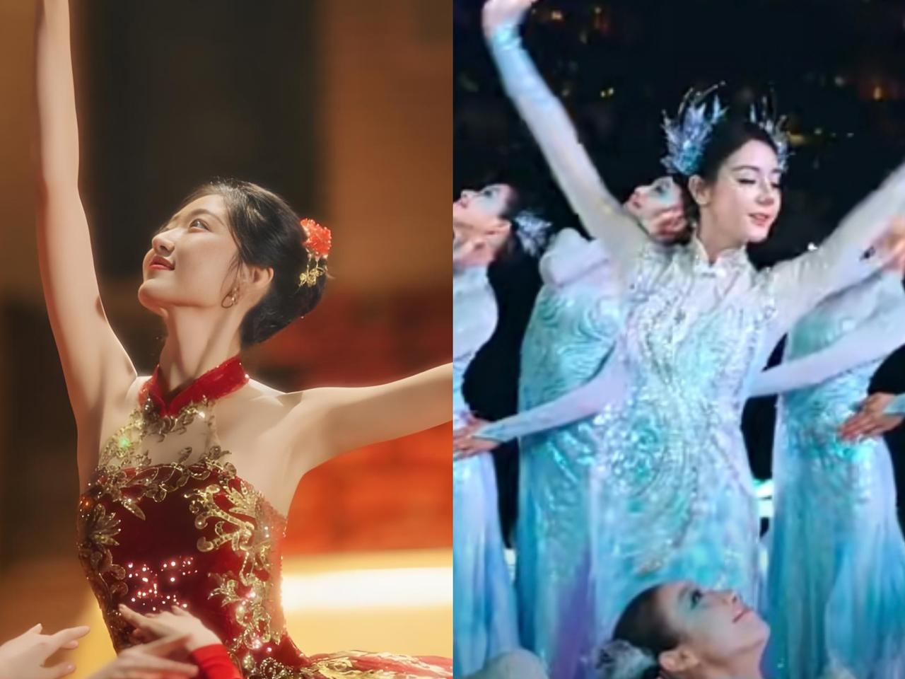 不比较就没伤害，孙千赢了迪丽热巴。一样分会场跳舞，孙千也太美了。迪丽热巴也很美