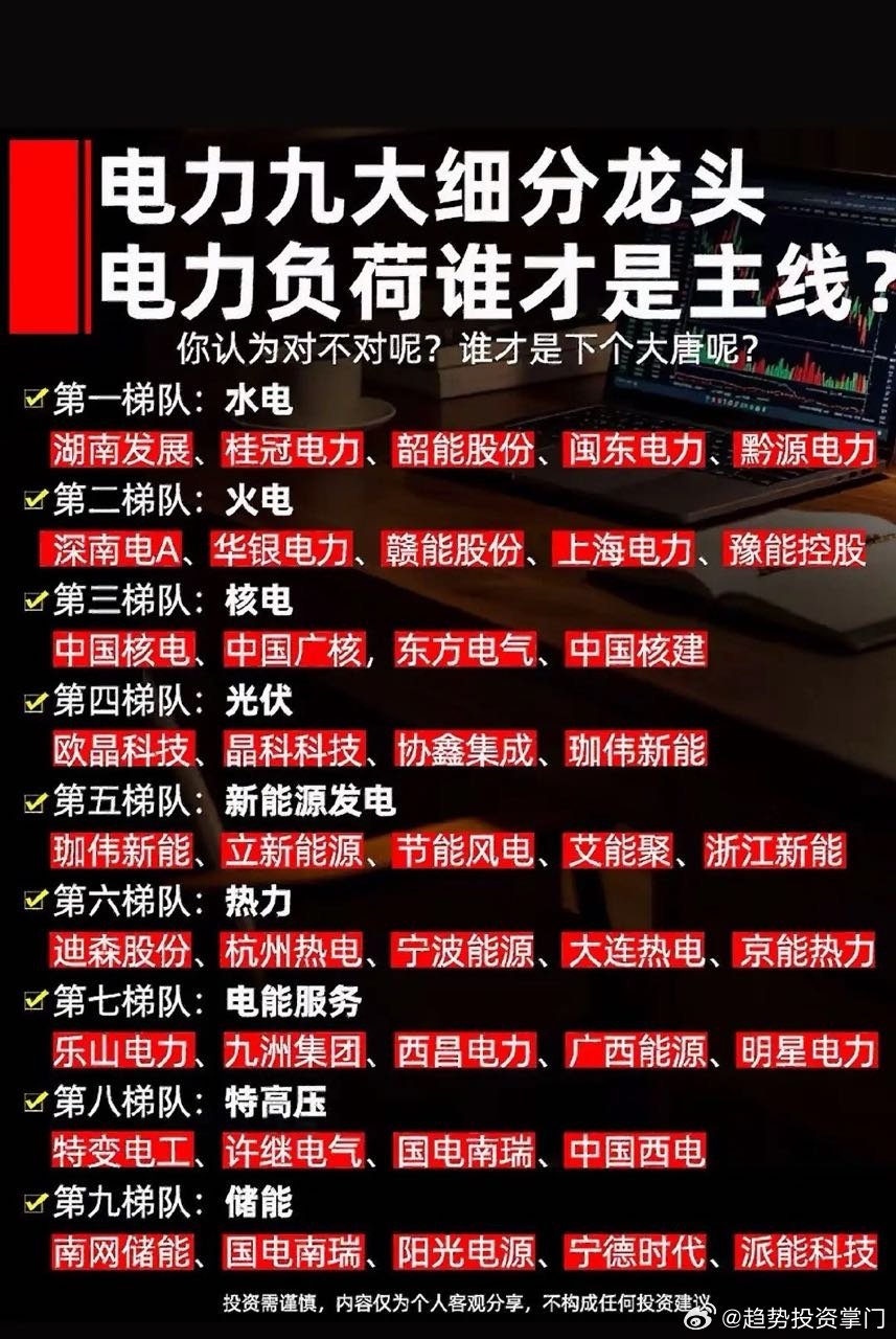 电力九大细分龙头，谁才是主力军？