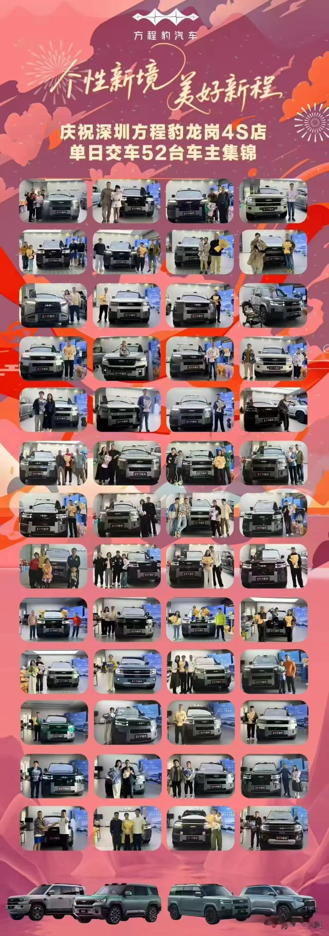 方程豹钛7是真火了！深圳龙岗方程豹4S店，单日交车高达52台！从下图这52张