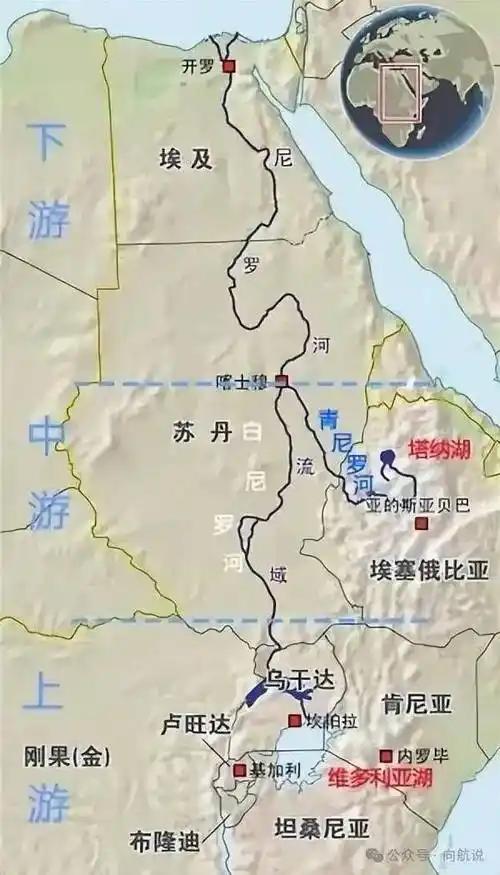 尼罗河与长江的对比1:尼罗河全长6650公里，是世界第一长河，长江全长630