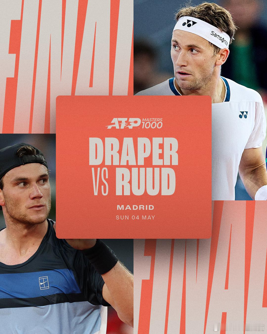 ATP1000马德里大师赛男单决赛对阵：鲁德[14]vs德雷珀[5]在评论