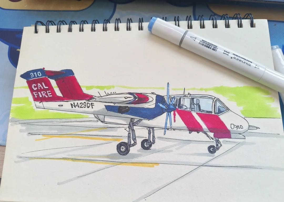 马克笔手绘飞机OV10野马这次画的飞机是北美公司OV10野马（Bronco）轻