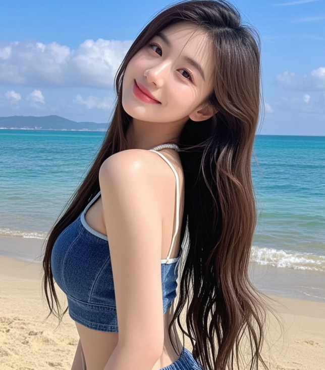 性感佳人海边定格，回眸刹那风华绝代