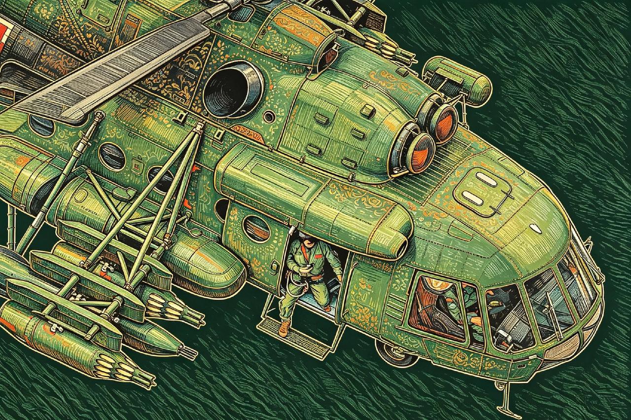 航空绘画佳作·武装直升机低空飞行