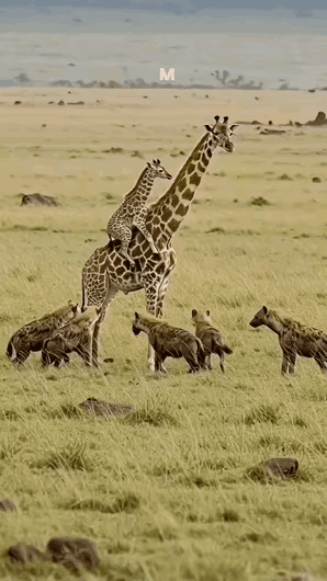 这个长颈鹿是学过功夫吗，一脚一只鬣狗？