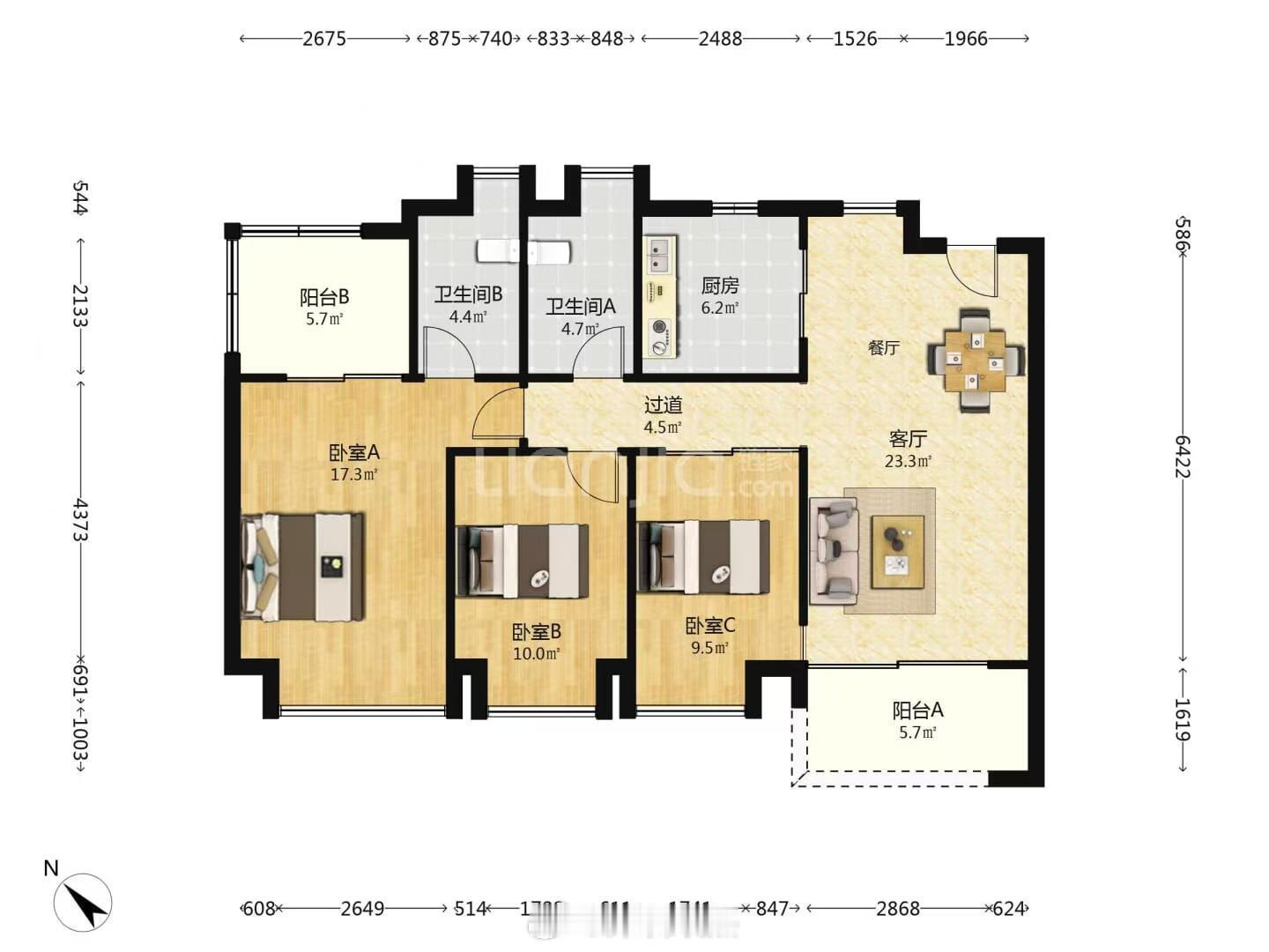 华润城润玺二期2栋2204，1545万成交，单价1545/120=12.8万业