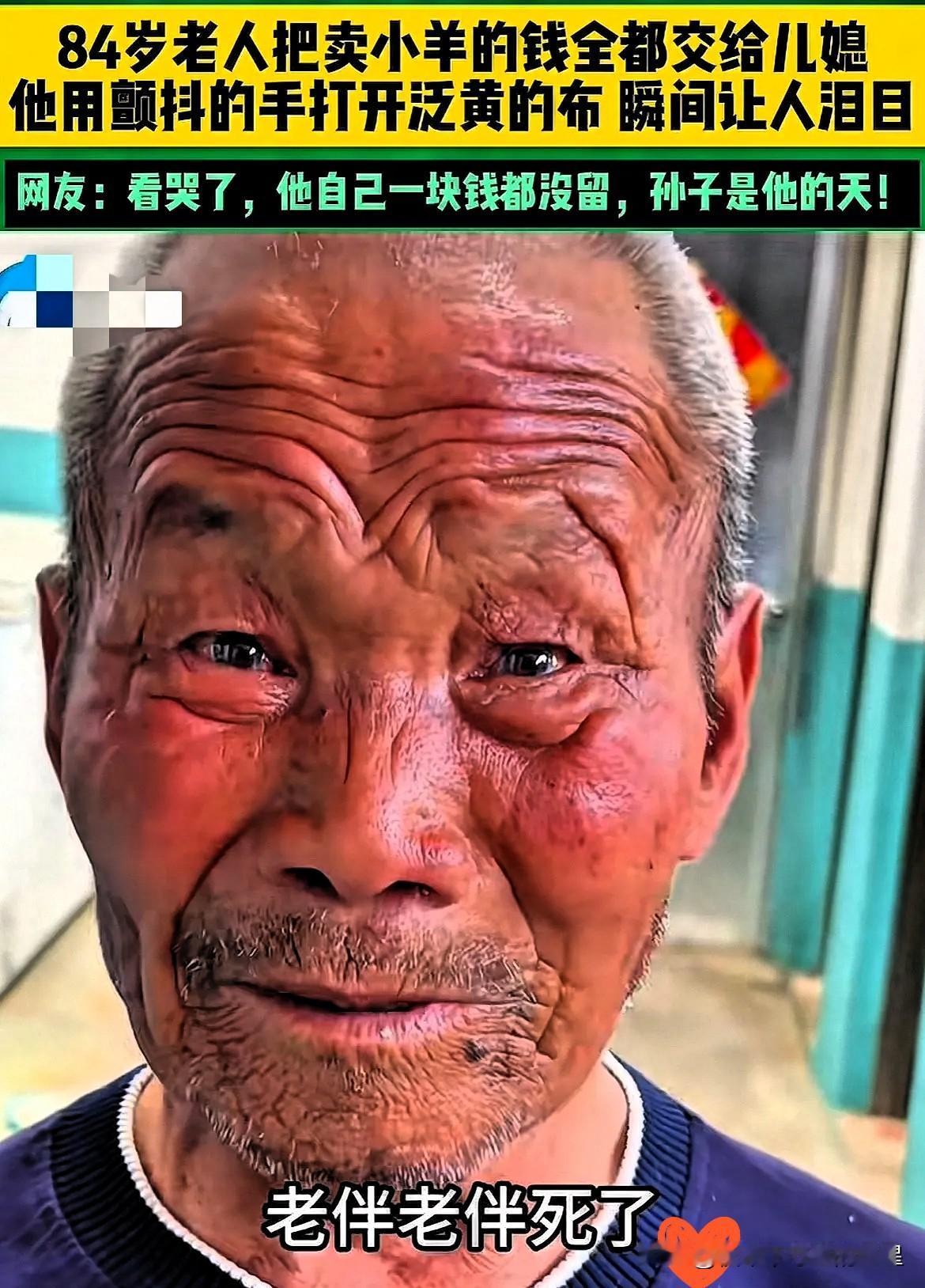 让人泪目了！山东，84岁老人卖了家里的羊，一分钱舍不得花，全部交给了儿媳，儿媳不