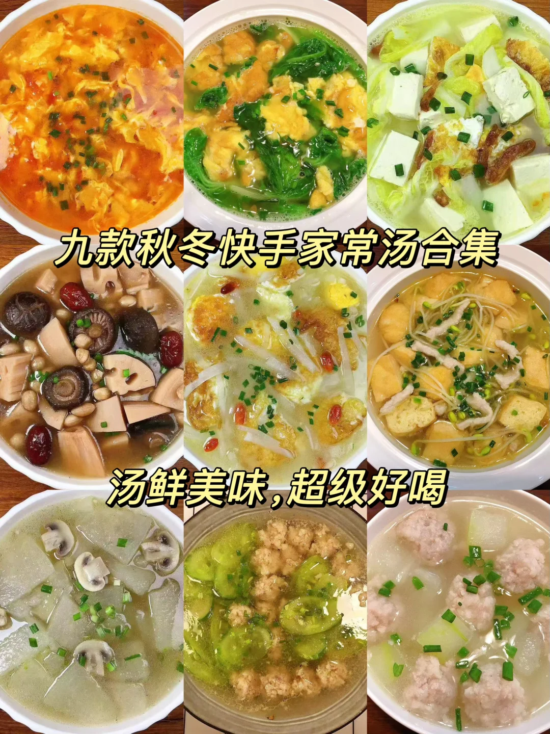 今天分享九款家常汤合集！汤鲜美味，超级好喝！秋冬天到了，来一碗热腾腾的...