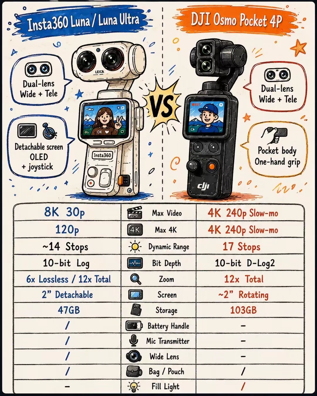 大疆 Osmo Pocket 4P VS Luna Ultra