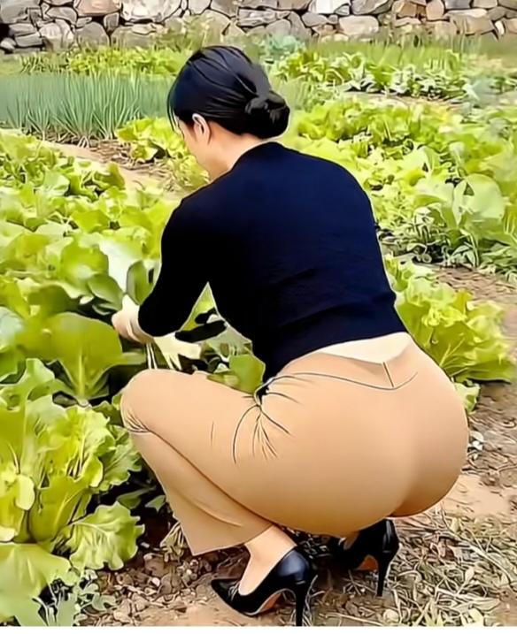 〔欣赏图片〕图中画面太美啦！美女菜园在摘菜；绿色蔬菜招人爱；美女更是风景