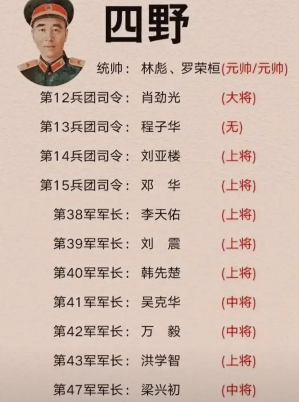 四野的将帅，在建国后都处于非常重要的位置上。比如：林彪，第二任国防部长。罗