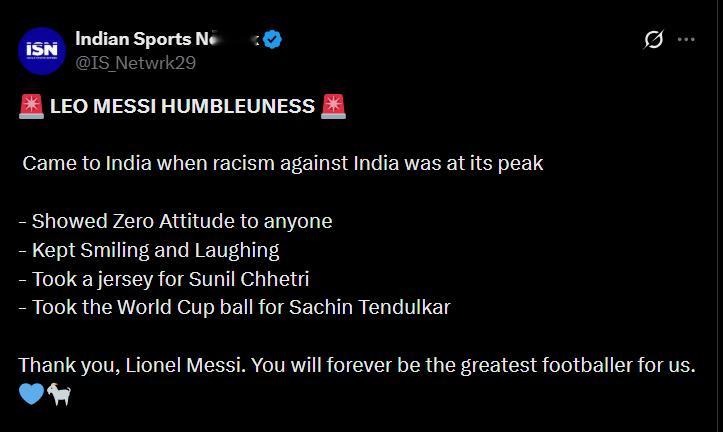 印度媒体盛赞梅西！🚨在针对印度的种族歧视最严重的时期，他来到了印度-对所有人都