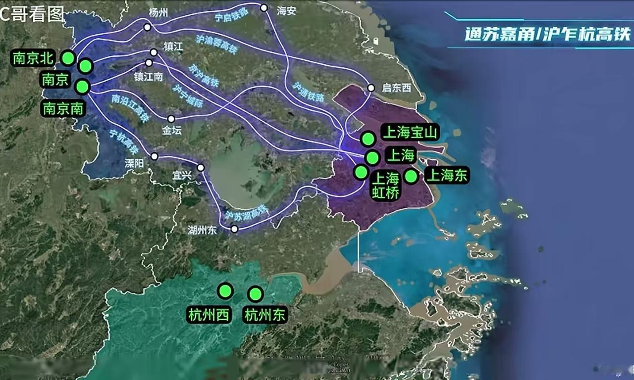 南京——上海！六条高铁通道！两条经过南通！南京和上海之间，高铁通道是非常发达