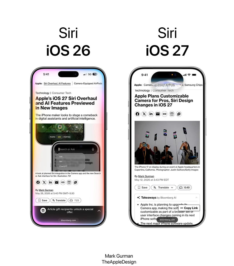 iOS27全新Siri界面曝光这次曝光的iOS27Siri界面最直观的变化在