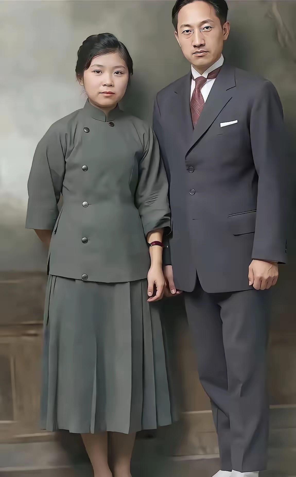 这是徐志摩与原配妻子张幼仪的上色老照片。徐志摩是民国著名诗人，张幼仪出身书香