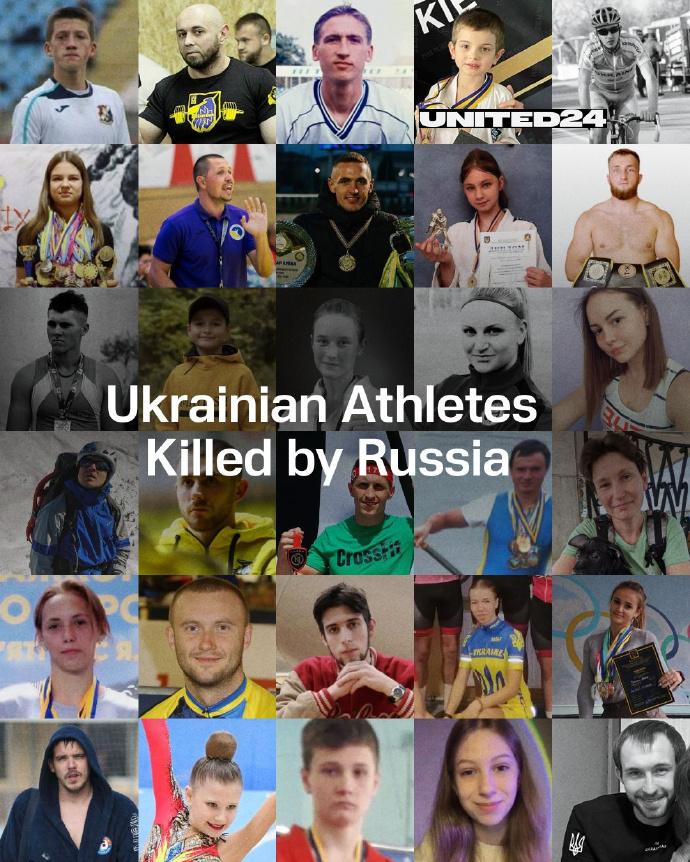 这些都是乌克兰的顶尖运动员，他们在俄乌冲突中献出了自己的生命。这个照片展示的