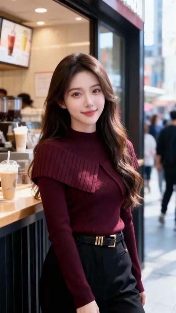 酒红色毛衣搭配黑色高腰裤，优雅气质满分！街拍如何拿捏高端的时尚感?