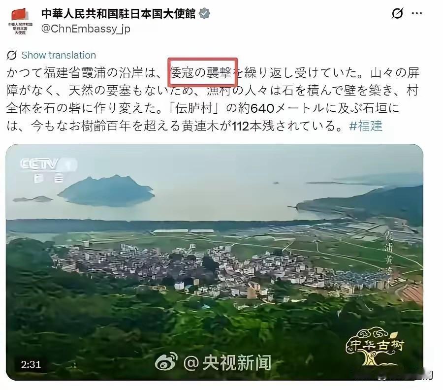 中国驻日大使馆发文用到“倭寇”二字，日本小八嗄们彻底破防了！这俩字的分量，