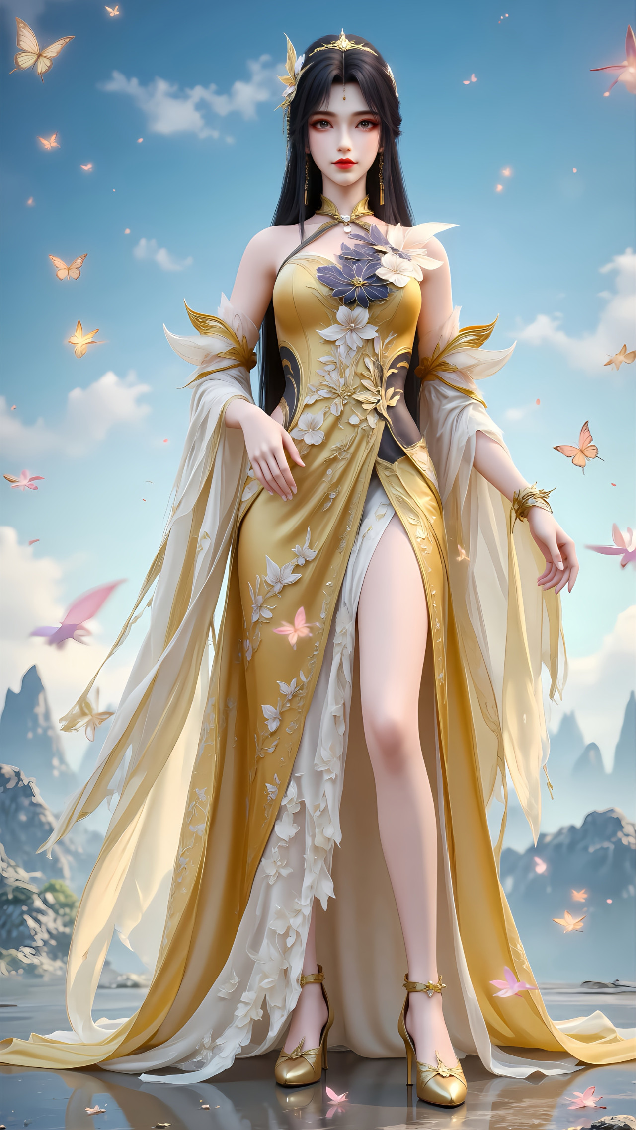 完美世界王曦【精致美图】一袭长裙，一双美腿，有点傻！​​​