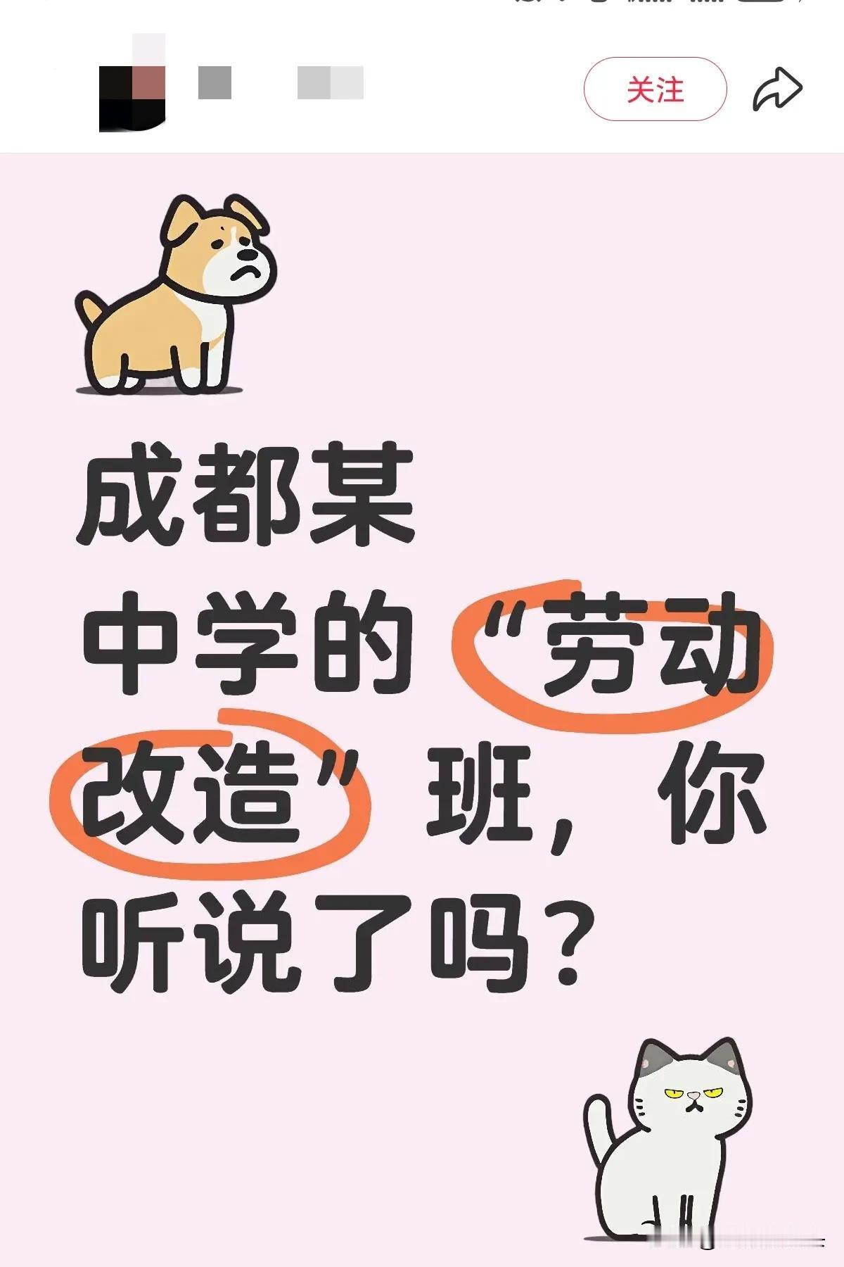 网友爆料：成都某中学有个“劳动改造”班。据说，是把全年级调皮捣蛋的娃放在一个